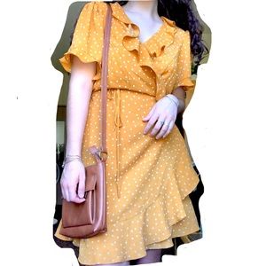 Yellow polka dot wrap dress!